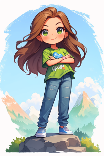 A Cute Girl in Kawaii Style on Mountain