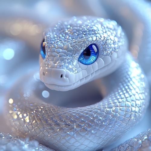 A Cute Snake with Blue Eyes in Fairyland Temple