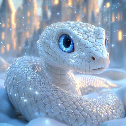 A Cute White Snake with Blue Eyes in Fairy Castle