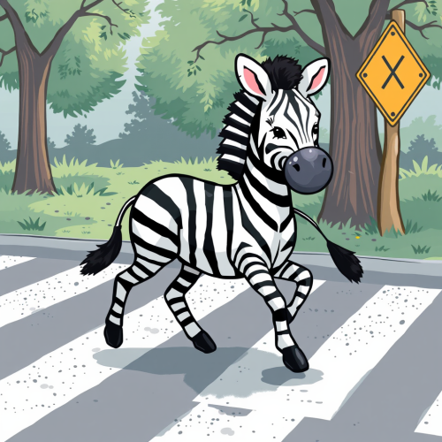 A Cute Zebra at the Crosswalk
