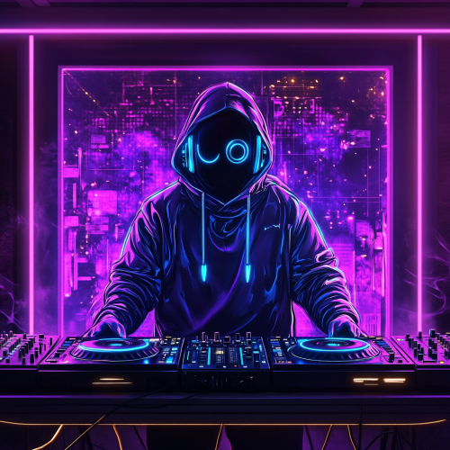 A DJ Booth with Colorful Simplified Face