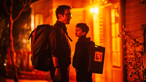 A Dad and Son in Vampire Costumes