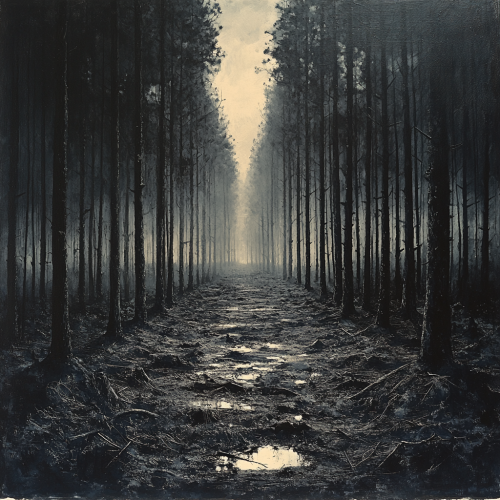 A Dark, Bleak Forest with Dead Trees