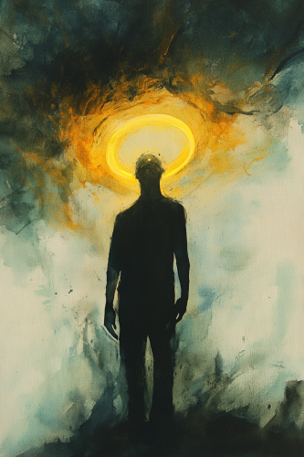 A Dark Ghostly Silhouette with Shining Angle Ring