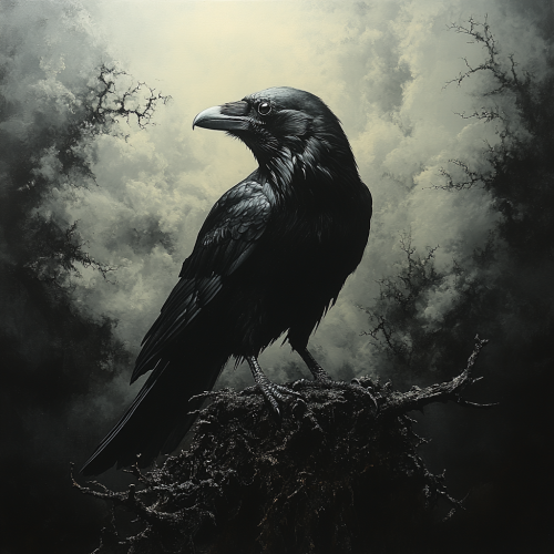 A Dark Gothic Scene with Dead Trees and Ravens