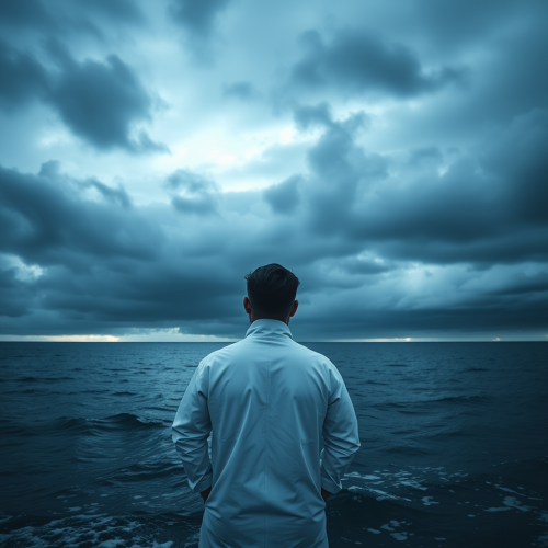 A Data Scientist in Stormy Sky Near Ocean
