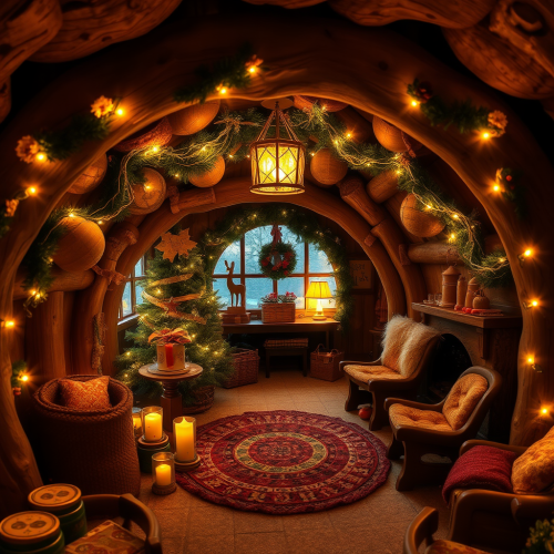 A Decorated Hobbit Hole at Christmas