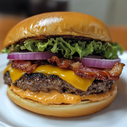 A Deluxe Grilled Burger with Savory Toppings