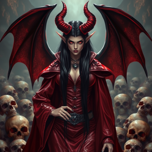 A Demonic Queen of Hell with Skulls. A Demonic Queen of Hell with Skulls.