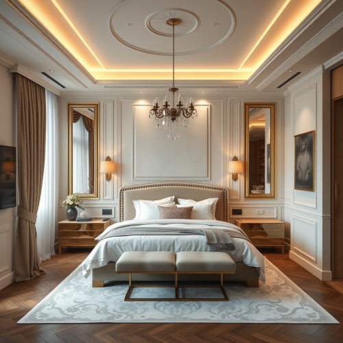 A Detailed Luxury Bedroom with Light Accents