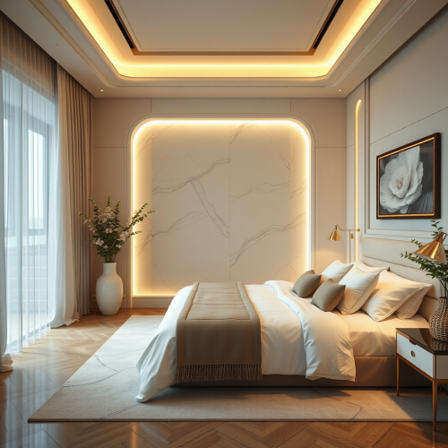 A Detailed Luxury Bedroom with Light Accents