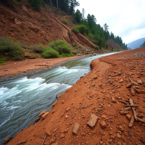 A Dirt River Bank with Flowing Water