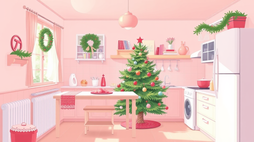 A Dreamy Kawaii Christmas Kitchen Scene