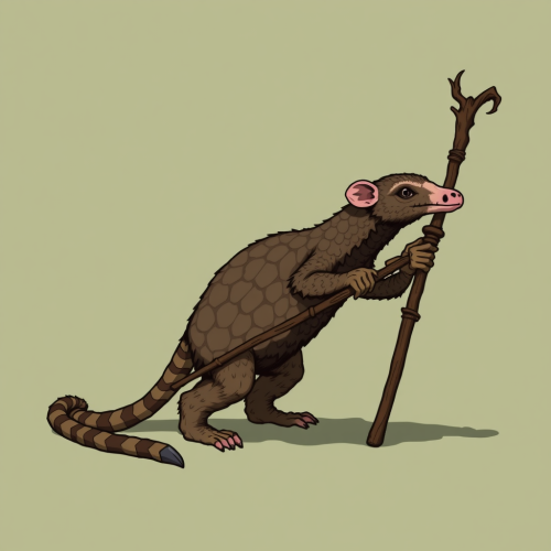 A Druid Pangolin Holding a Dora Loop-Straw Staff