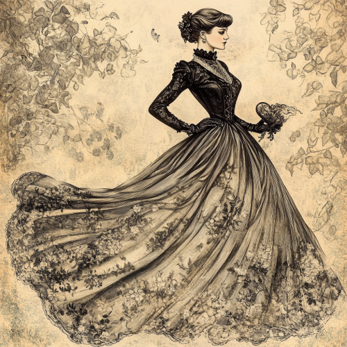 A Edwardian woman in long dress on textured paper