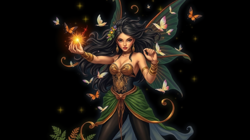 A Fairy Woman Displaying Magic on Black Background