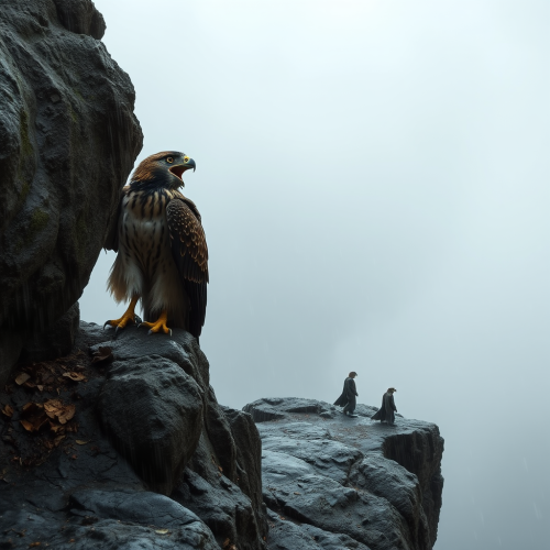 A Falcon Crying Beside Dying Man on Cliff