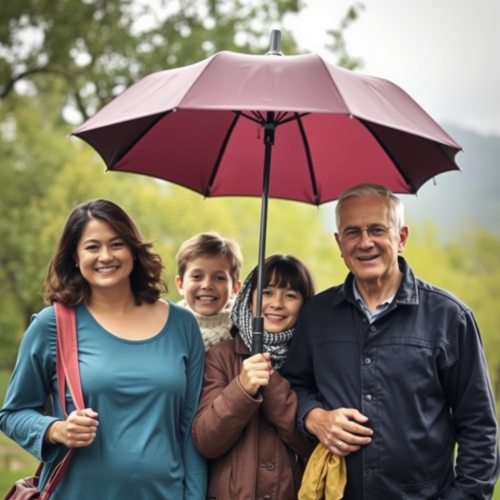 A Family Under the Umbrella for Protection