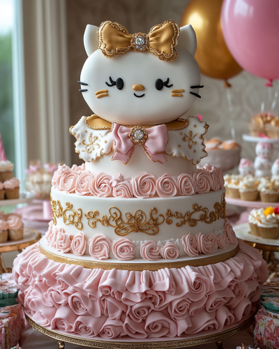 A Fancy Hello Kitty Cake for Girl's Birthday