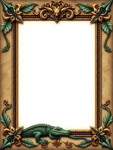 A Fantasy Card Border Frame with Alligator Theme