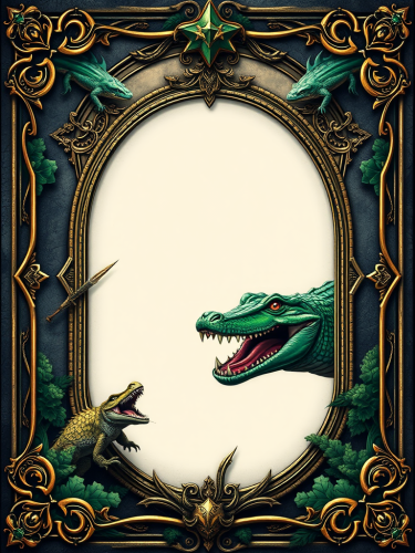A Fantasy Card with Alligator Border Theme.
