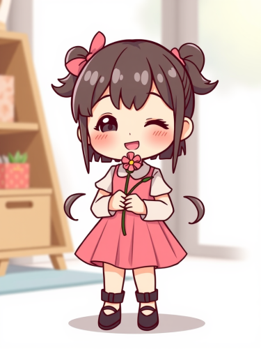 A Fashionable Girl Holding a Flower with Determination