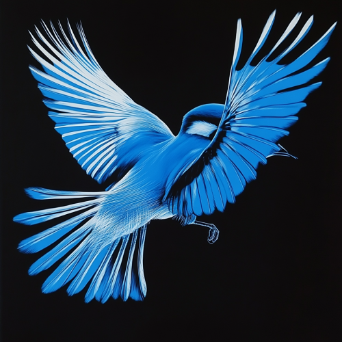 A Fast Blue Bird Flying Through Air