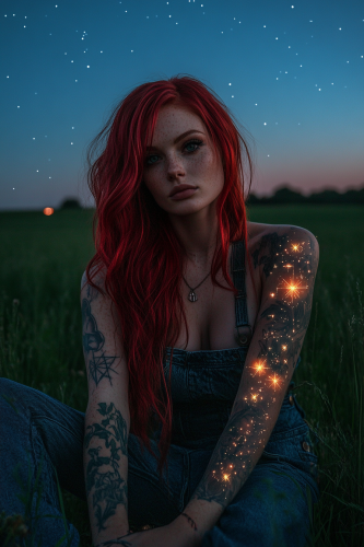 A Female Half Elf Druid with Glowing Tattoos