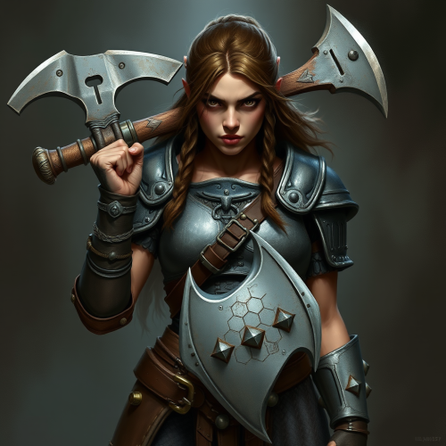 A Female Half-Orc Barbarian with Battle Axe
