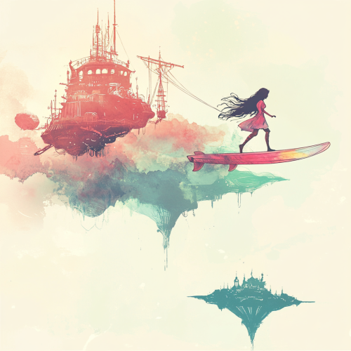 A Female Sky Pirate Riding Sky Surfboard