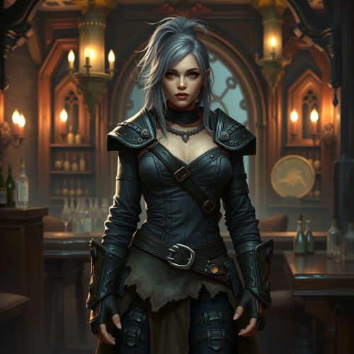 A Female Warhammer Citizen in a Gothic Bar