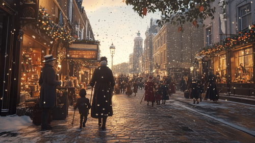 A Festive Christmas Scene on a London Street