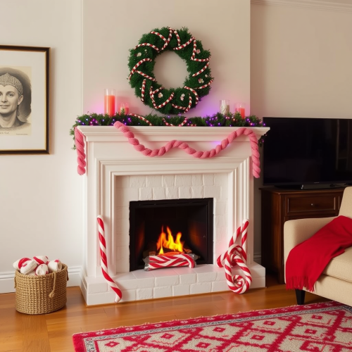A Festive Fireplace with Candy Canes