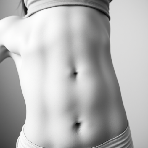 A Fit Female's Sculpted Abdomen in Monochrome