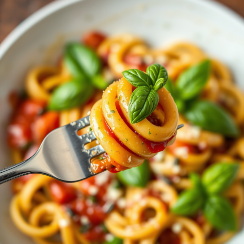 A Forkful of Saucy Fusilli with Basil