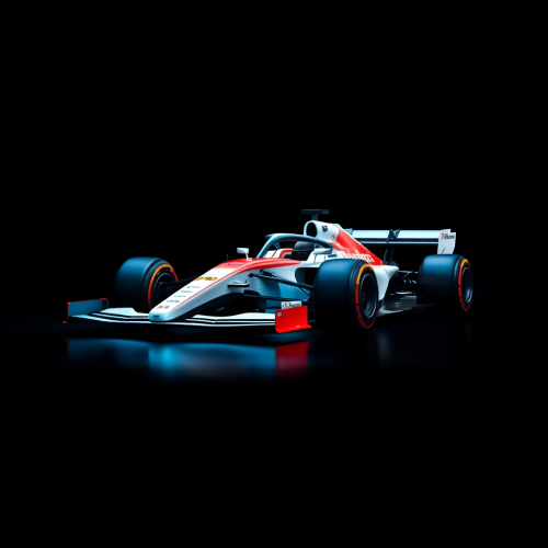 A Formula 1 Car Speeding Out of Darkness