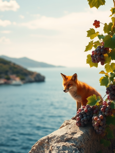 A Fox Contemplating Grapes at Mallorca Sea