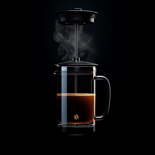 A French coffee press pouring hot coffee