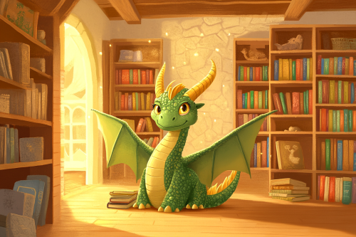 A Friendly Dragon in a Magical Library