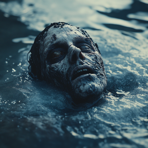 A Frozen Zombie Under Frozen Lake in Winter A Frozen Zombie Under Frozen Lake in Winter
