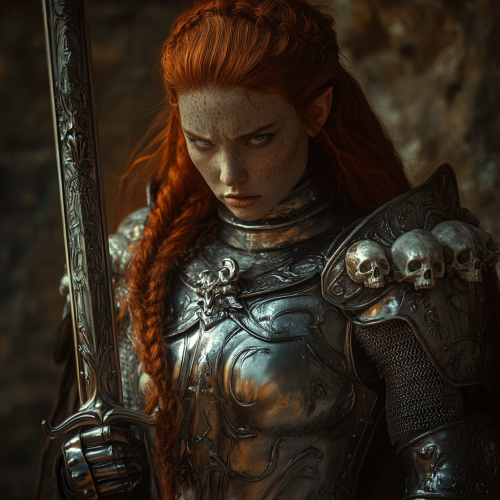 A Furious Elven Fey Valkyrie in Plate Armor