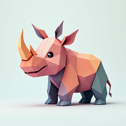 A Geometric Origami-Style Baby Rhino Artwork