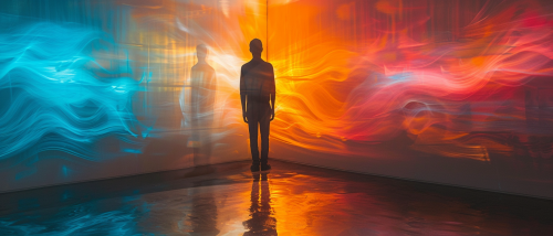 A Ghostly Figure Stares at Colorful Reflection