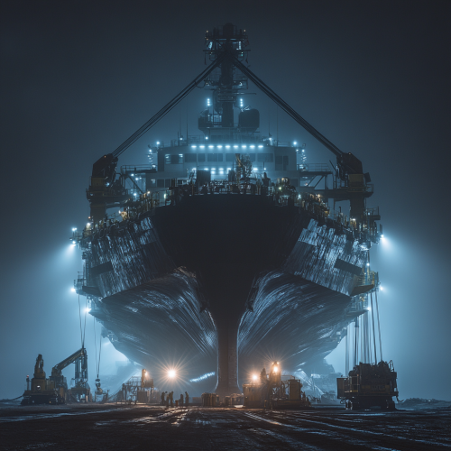 A Giant Mining Ship in the Dark Mist