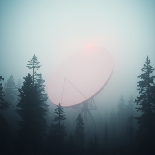 A Giant Satellite Dish in Foggy Forest