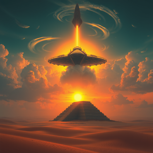 A Giant Spaceship Above Ancient Ziggurat