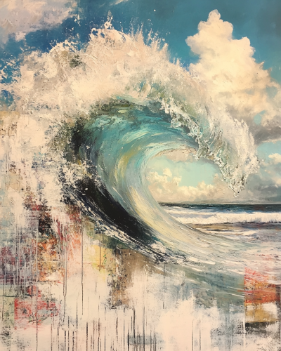 A Giant Wave Reflecting Light in Painted Style