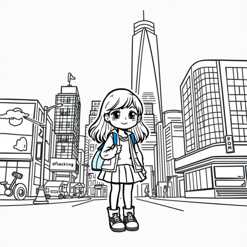 A Girl's Urban Coloring Page