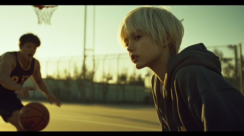 A Girl Basketball Player Evades Falling Opponent Morning A Girl Basketball Player Evades Falling Opponent Morning
