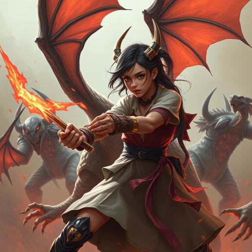 A Girl Battling Dragon and Demonic Attack